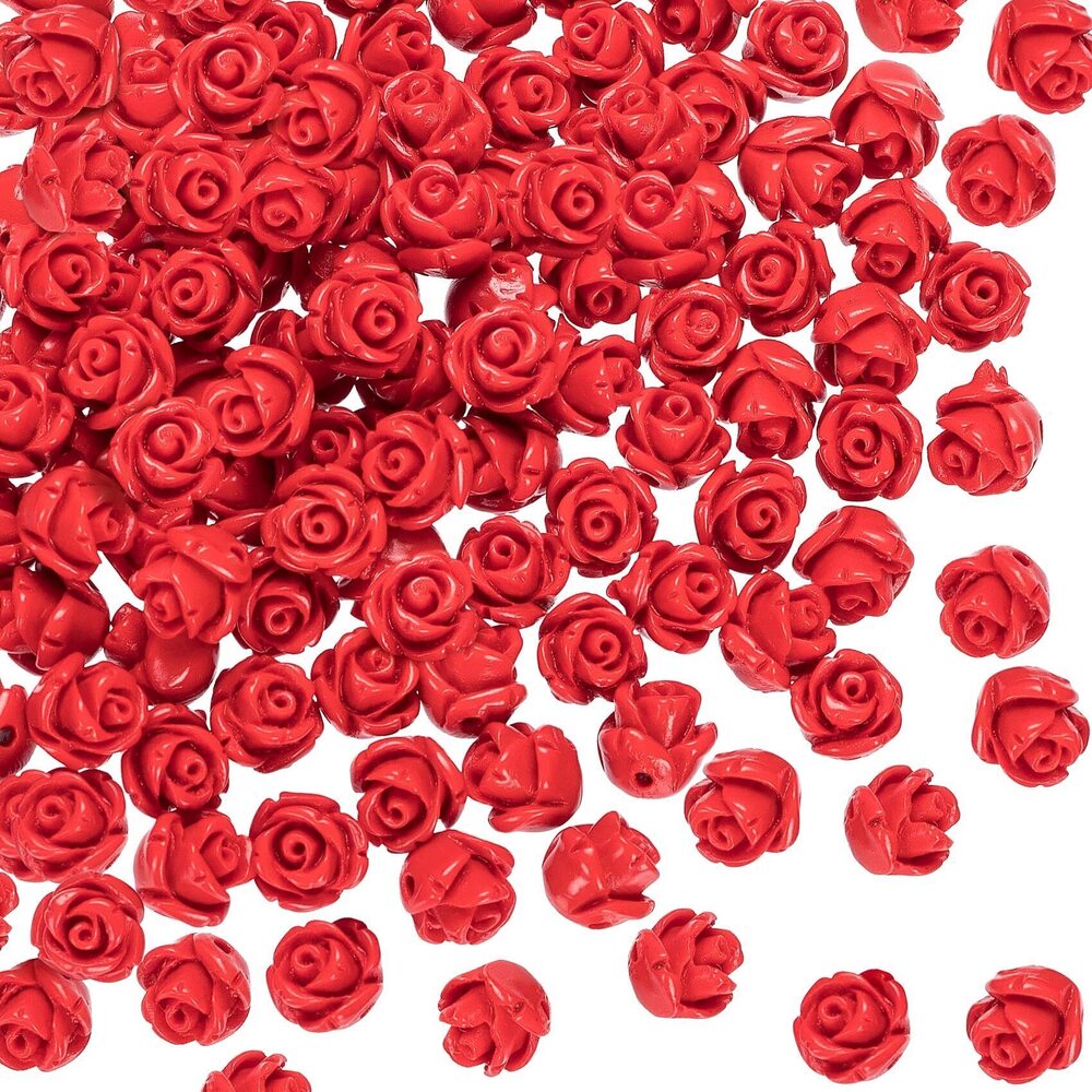 5738 160PCS Cinnabar Carved Rose Beads, 8mm Red Rose Charm for Jewelry